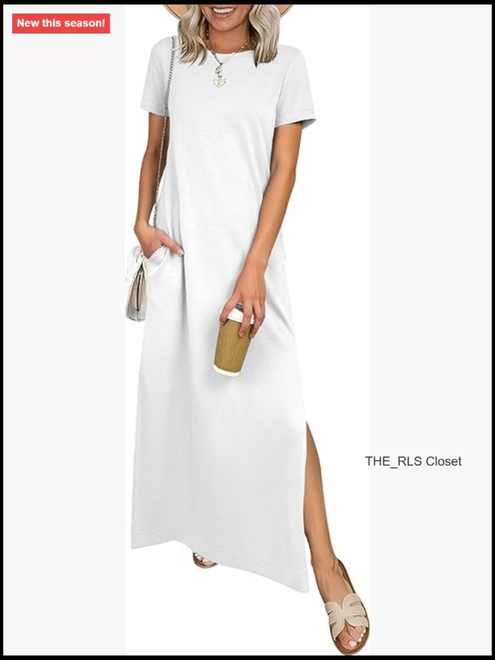 Womens Maxi Dress Short Sleeve Crewneck Split Wrinkle-Free Travel Beach Vacation